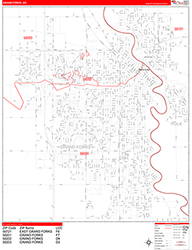 Grand Forks Wall Map Zip Code Red Line Style 2026